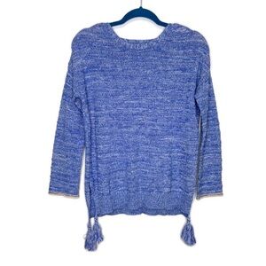 NWT Islefield Jenna Island Stitch Blue Marled Knit Tassel Sweater